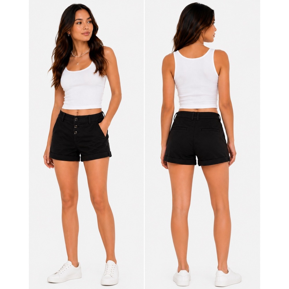 Studio Y Dress Shorts Womens 11/12 Black Triple Button Sateen Tailored Preppy